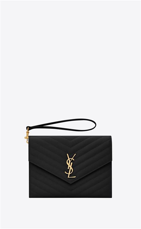 ysl monogram clutch in quilted grain de poudre embossed leather|Saint Laurent Clutches .